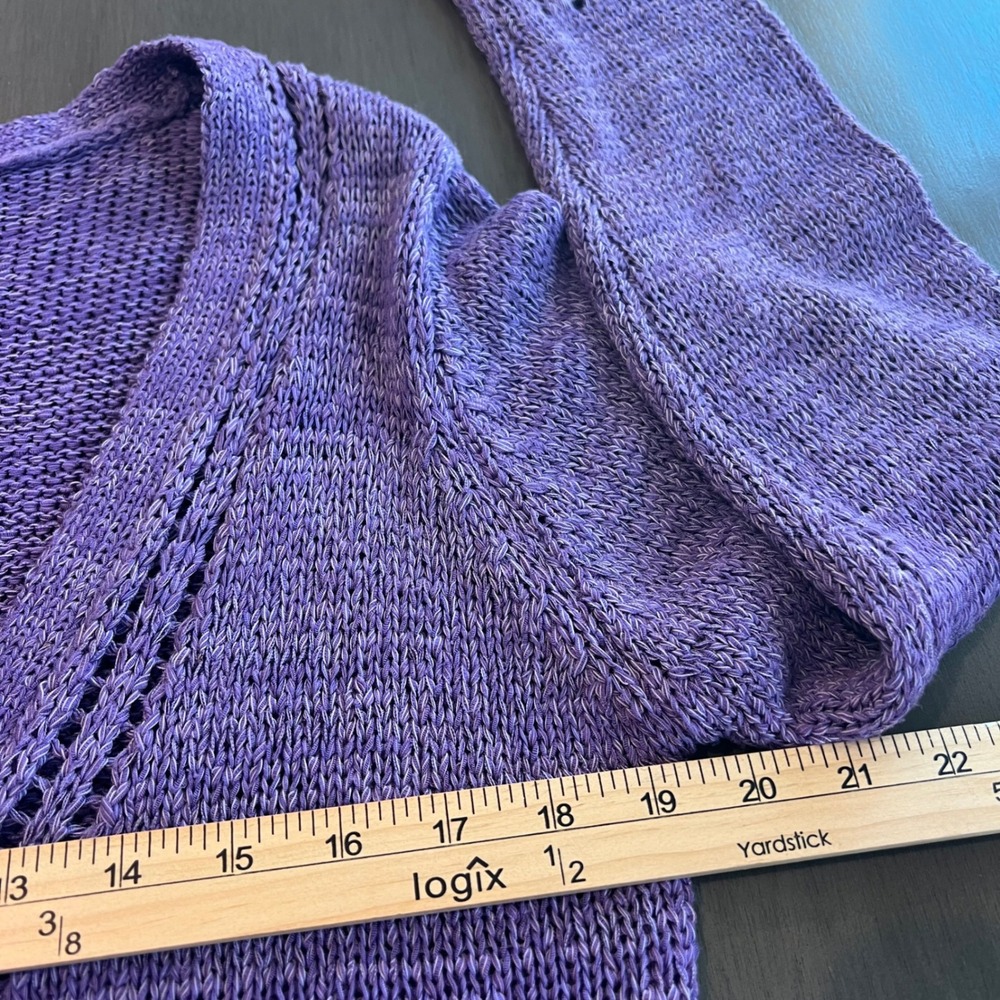 Canda Collection Purple Tie Front Pointelle Knit Cardigan Sweater Beaded Tassels - Picture 7 of 9